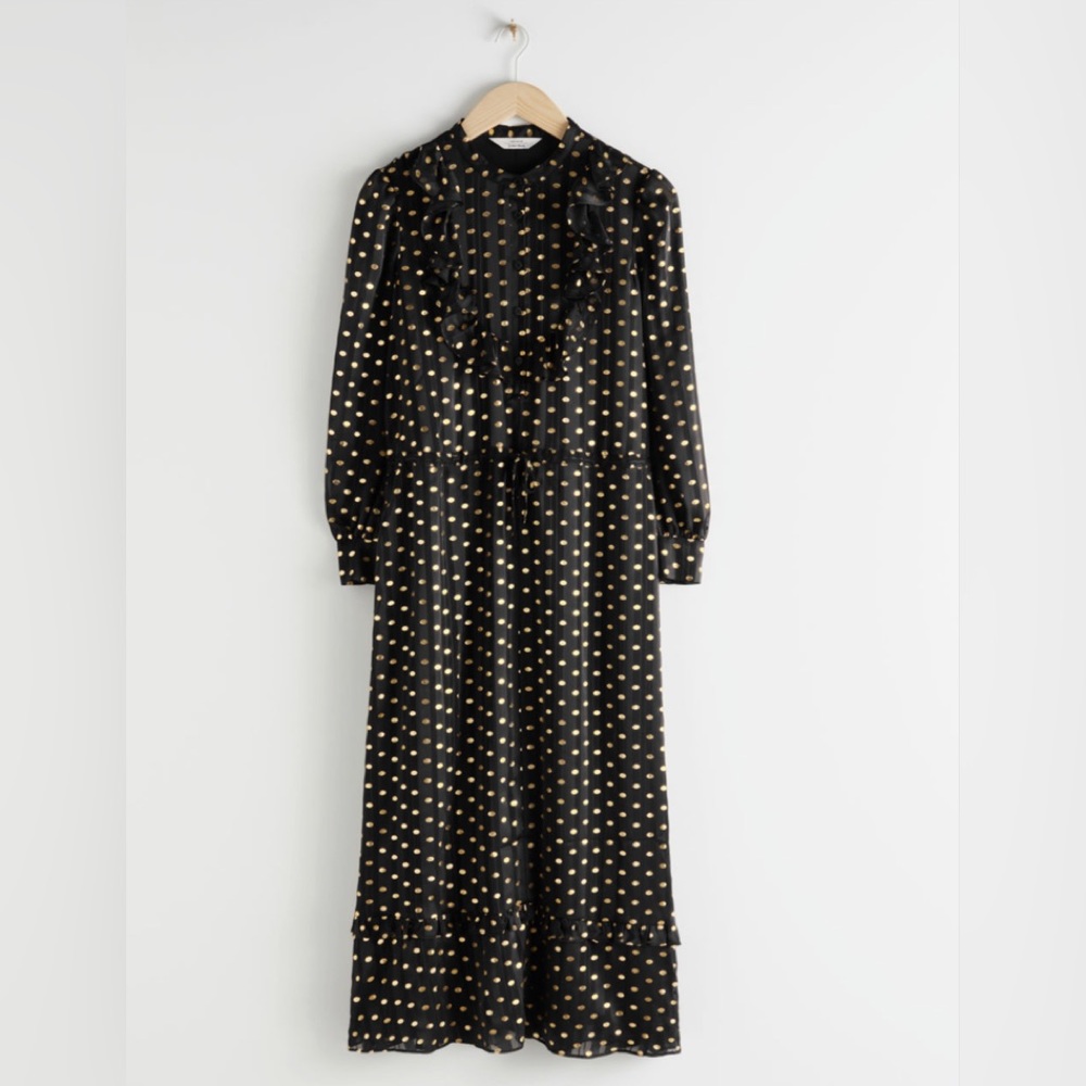 & OTHER STORIES PRINTED RUFFLED BIB MIDI DRESS SZ 0